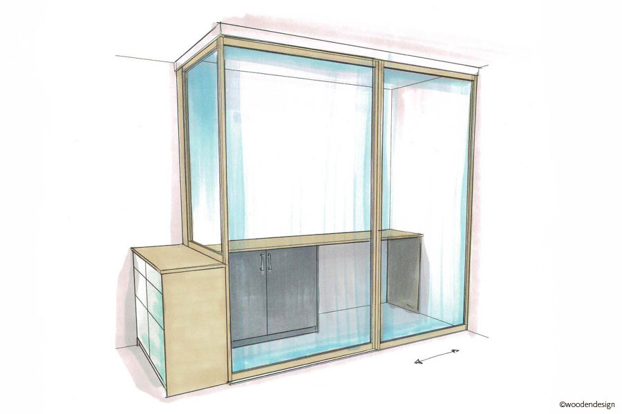 Individueller Ladenbau mit Holzmöbeln - Kabine für Optiker-Geschäft - in Hamburg von der Möbeltischlerei woodendesign feine Möbel | Schreiner Tischler Hamburg individueller Ladenbau Ladenbauer Design